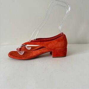 Jeffrey Campbell Orange Suede Low Block Heel Sandals